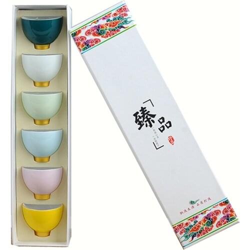 Tea Cup LBER Gold Plated Edge Chinese Bottom Seven Color Ceramic Kung Fu Tea Cup Premium Gift Set Free Shipping