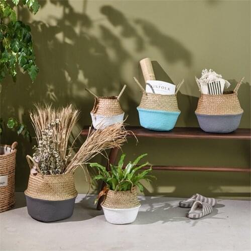 Colorful Flower Pot Storage Basket Rattan Straw Basket Seagrass Wicker Folding Laundry Flower Vase Garden Hanging Basket Wedding