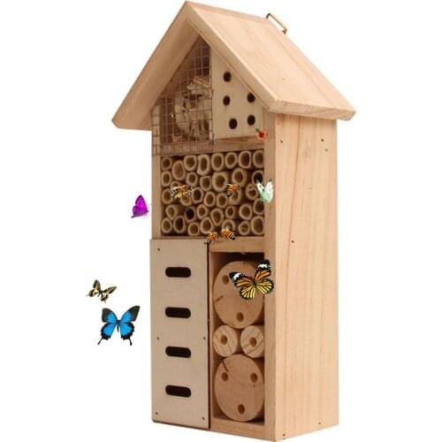 Wooden Insect Bee Butterfly House Wood Bug Room Hotel Shelter Garden Decoration Nests Box Insects Box for Outdoor Garden Yard