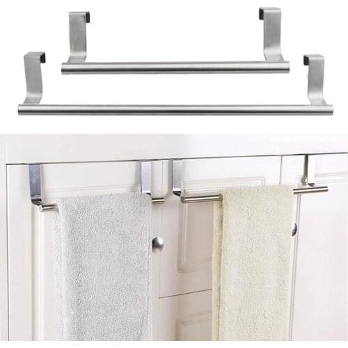 Stainless Steel Bath Kitchen Door Non-punching Clothes Holder Towel Rod Rack Towel Holder Bathroom Organizer Easy to Install