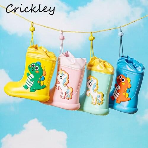 Cartoon Unicorn Dinosaur Children Rain Boots Lace Up EVA Soft Boys Girls Rain Shoes Light Waterproof Non Slip Kids Rainboots