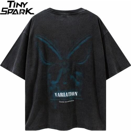 2021 Men Hip Hop Harajuku Washed T-Shirt Streetwear Butterfly Letter Printed Tshirt Summer Short Sleeve Tops Tees Cotton Loose