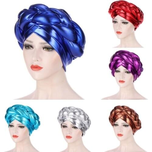 Aso Oke Auto Gele Headwear Handmade Beanie African Woman Hat Nigerian Wedding Muslim Braid Headwear