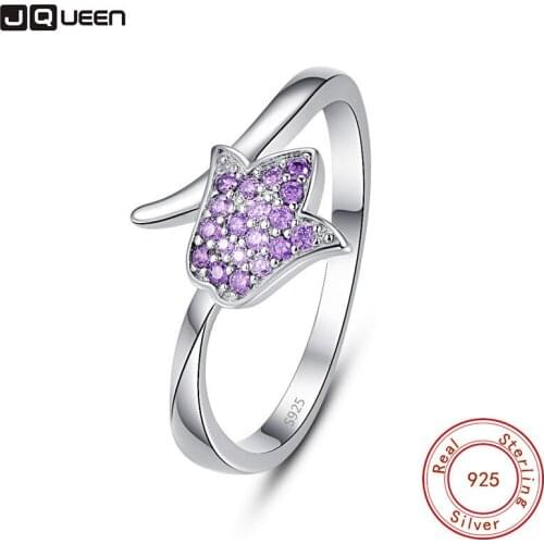 JQUEEN Purple Crystal Rose Flower Female Finger Rings For Women Wedding Jewelry