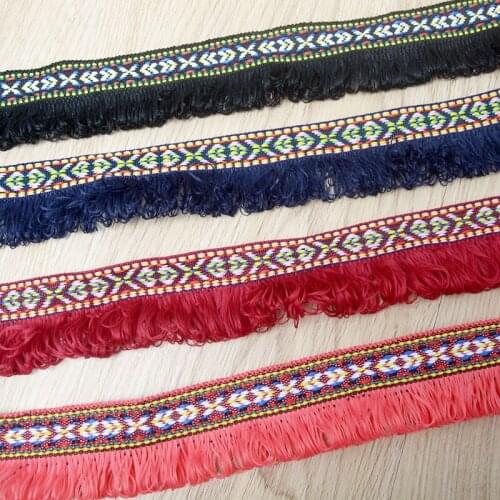 5M/lot 3CM wide ethnic style black navy blue red tassel ribbon Doll childrens clothing hat hem cuffs tassel lace Z209
