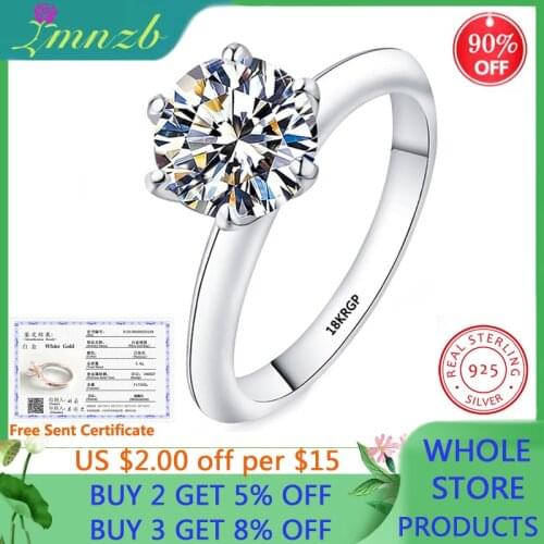 LMNZB Have Certificate Luxury Brand 18K White Gold Lab Diamond Wedding Rings Solitaire 2.0ct Wedding Rings for Women CR168