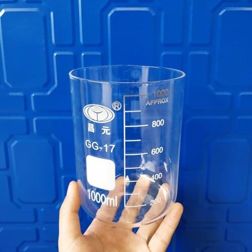 Beaker in low form without spout,Capacity 1000ml,Outer diameter=105mm,Height=130mm,Laboratory beaker