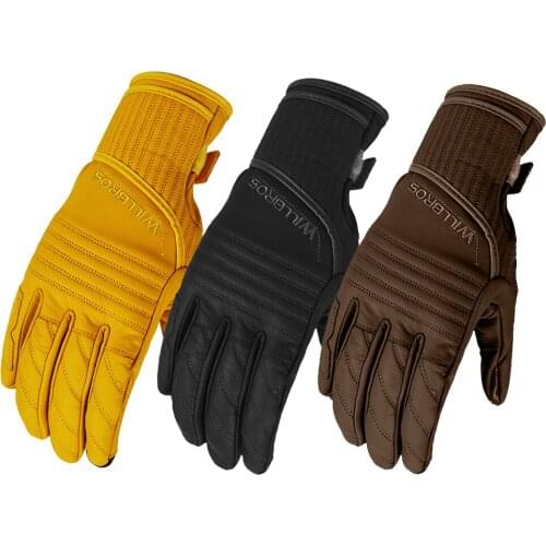 Motorcycle Retro Classic Leather Gloves Touch Screen Guantes Willbros Motorbike Scooter Street Moto Luvas Unisex Mens
