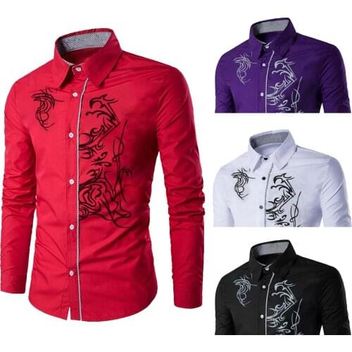 Men Casual Print Shirt Long Sleeve Slim Turn-down Collor Shirts Top Blouse Fashion High Quality Daily Shirts Мужская Одежда 2021