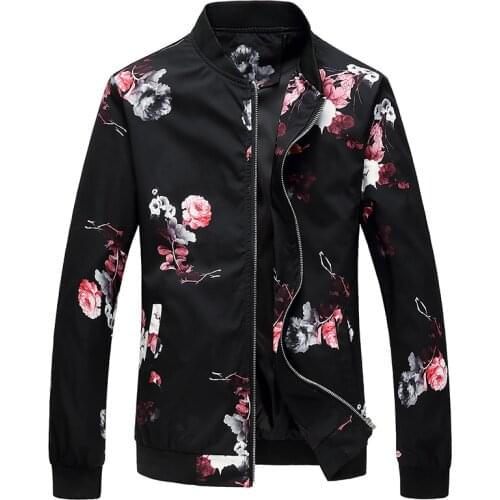Floral Bomber Jackets Men Spring Autumn Fashion Hip Hop Flowers Mens Jackets and Coats Chinese Style Oversized Outwear Coat