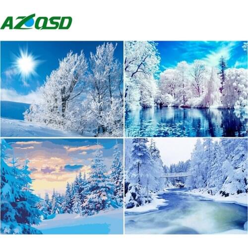 AZQSD DIY Painting By Numbers Snow Landscape 40x50cm Picture Artcraft On Canvas Coloring By Numbers Winter Forest Handmade Gift