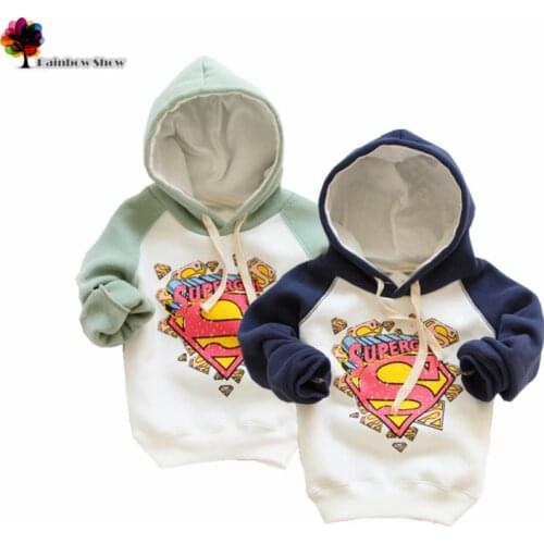 New Children Clothing Autumn and Spring Girls Fashion Supergirl Printing Velvet Long- sleeved Hooded Cotton Sweater