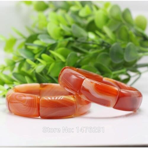 2017 NEW Botswana Carnelian Stripe Agates Beads Stretchy Bracelet Bangle 7.5"L