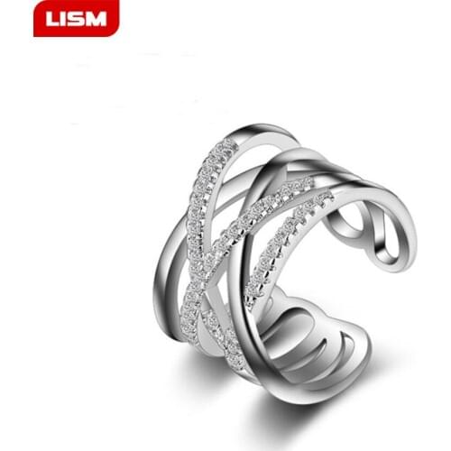 New Hot Punk Jewelry Silver Plated Austrian Crystal Weave Stylish Opening Adjustable Size Rings For Woman Girls