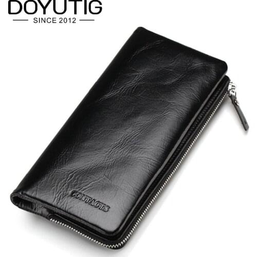 DOYUTIG New Luxury 100% Top Genuine Cow Black Men Wallet High Quality Men Long Wallet Vintage Card Holder & Coin Purses B033