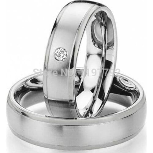 Custom made silver color titanium steel engagement wedding rings sets for couples