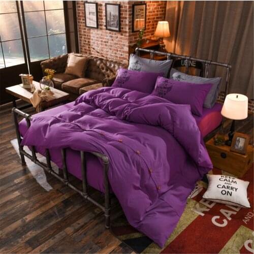 FUYA Solid Bedding Twin Queen King Size Home Textile Fabric Polyester 4Pieces Duvet Cover Sets, Wedding Bedding