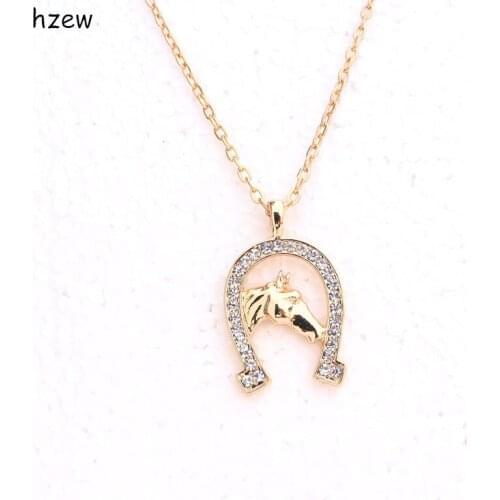 Hzew Horseshoe horse Necklace Crystal Horse Necklace Cute Brand pendant Necklace Gift