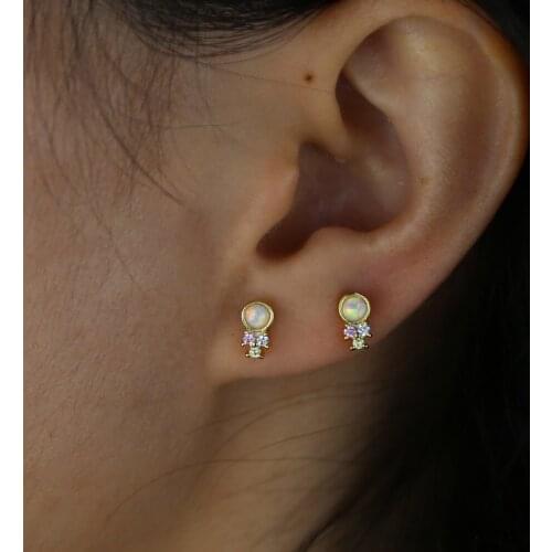 Gold color white pink cz opal minimal delicate mini cute lovely earring for girl women high quality simple studs earring jewelry