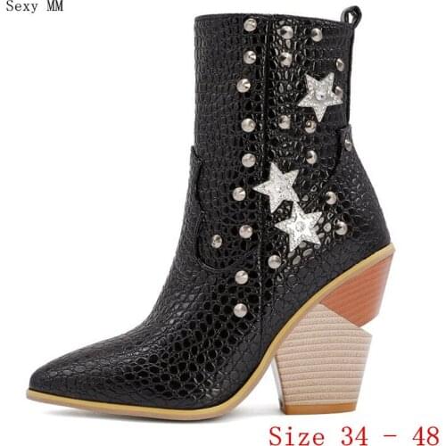Spring Autumn High Heels Ankle Boots Women Short Boots Ladies Shoes botas botte femme Plus Size 34 - 40 41 42 43 44 45 46 47 48