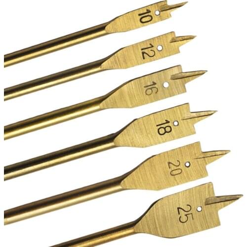 6pcs/Set Titanium Coating Hex Shank Spade Bits Flat Boring Bit Wood Drill Bit Power Tools Hole Saw 10,12,16,18,20,25mm