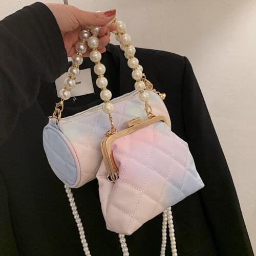 Pearl Evening Shoulder Belt Design Pink Blue Gradient Pu Leather Crossbody Shoulder Bags For Women 2021 Simple Ladies Handbags