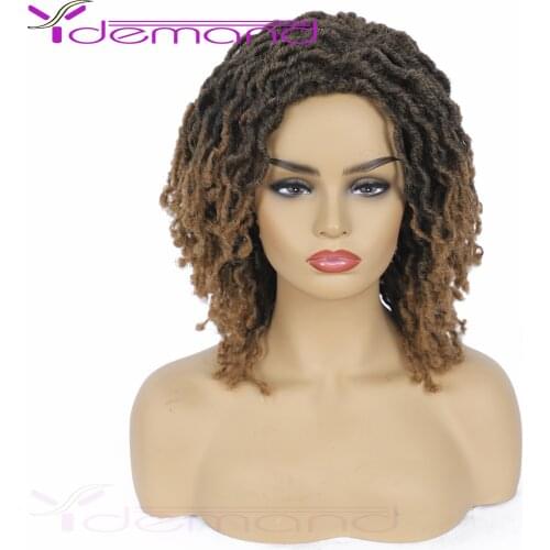 Y Demand Two Tone Goddess Faux Locs Braids Short Wigs For Women Synthetic Wig Ombre Blonde Brown Heat Resistant Hair Cosplay Wig