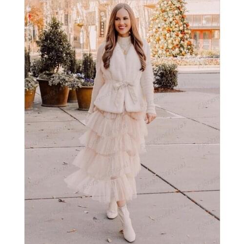 Delicate Tulle Midi Skirt 2021 Fashion Custom Made Female Cake Style Womens Skirts Zipper Back Evening Party Wear Real Image