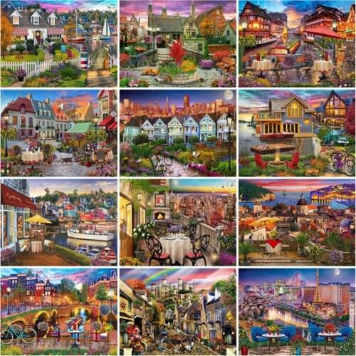 Yujohom DIY Diamond Painting House Full Square Drill Diamond Embroidery City Landscape Cross Stitch Mosaic Art Home Decoration