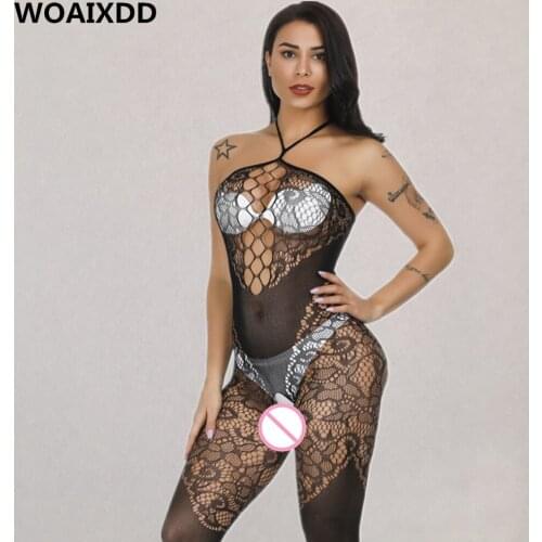 Women Printed Lace Full Body Stockings Crotchless Sexy Transparent Intimates Underwear Adult Female Pantyhose Sexual Lingerie