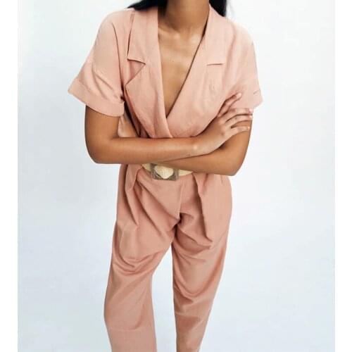 ZA Spring Women Jumpsuit 2021 With Sashes Bodysuits Long Pants Short Sleeve Wear Female Fashion One Piece Streetwear Outfit