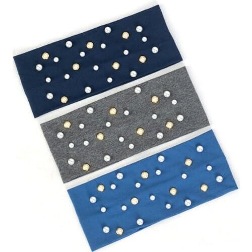 Fashion Girls White Pearls Headband Gold Hair Accessories Cotton Hair Bands For Women Female Turban Wraps Flat Stretchy Bands