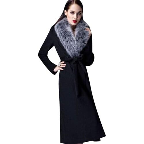 High Cashmere Brand Coat Woman Autumn Winter Overknee Thick Warm Wool Coat Real Fox Fur Collar Oversize Thickened Woolen Trench
