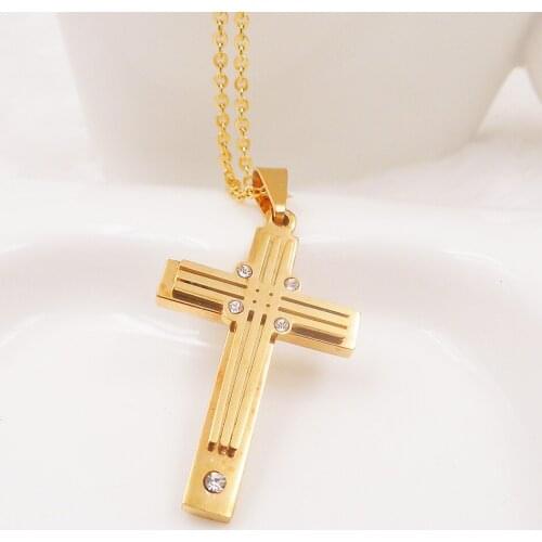 2017 Sideways Cross Charm Necklaces 18 Stainless Steel Chain Pendant Necklace Women Vintage Jewelry Accessories