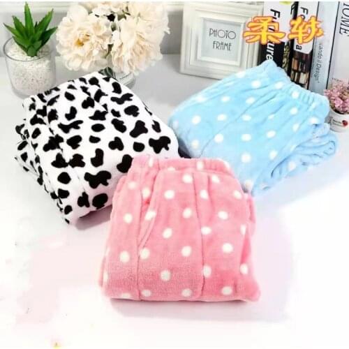 Winter Womens Plush Solid Color Cute Pajamas Plus Velvet Thick Warm Home Pants Loose And Comfortable Elastic Waist