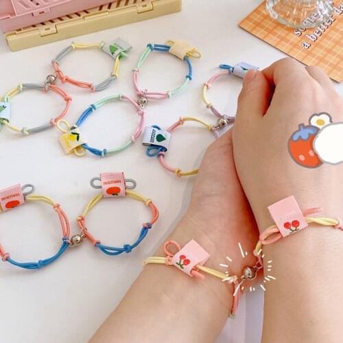 2pcs\Set Cute Cartoon Fruit Couple Bracelet Magnet Ball Hand Men and Women Friendship Charms Elastic Rope Bracelet Jewelry Gift