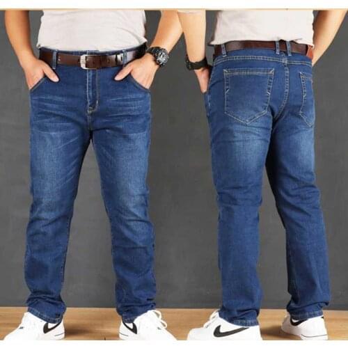 2021 Hot Mens Pants 48 Jeans for Men Autumn Mens Jeans Youth Blue Straight Business Loose Plus Size Long Pants