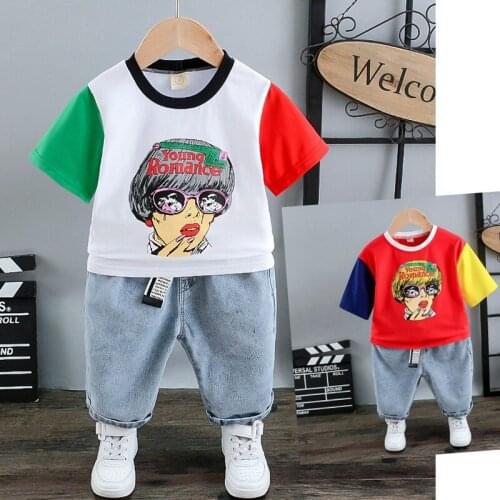 2021 2pcs Summer Baby Boy Children Causal Cartoon Printing Suit Tops + Short Boys Clothes Kids Clothes sets 2-7