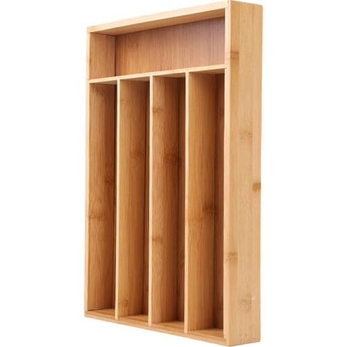 5 Grid Kitchen Bamboo Cutlery Tray Storage Box Non-Retractable Tableware Storage Box Kitchen Jewelry Tools Drawer Organizer