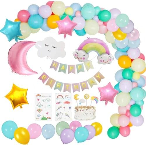 52Pcs/Set Sky Theme Birthday Party Decorations Kids Star Rainbow Clouds Moon Pastel Balloon Garland Arch Kit Birthday Decor
