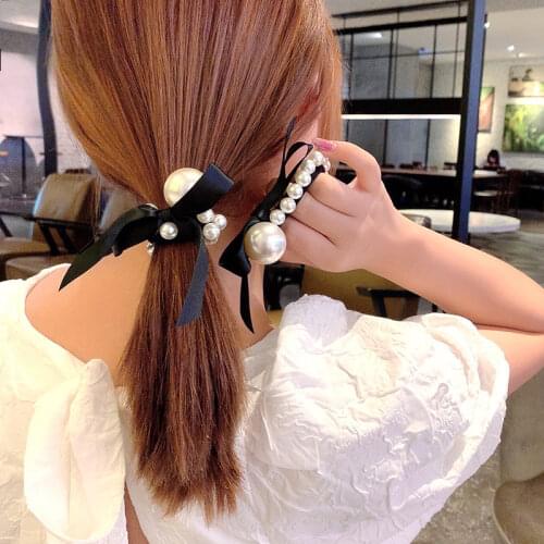 Sempli Pearl Hair Accessories High Quality Satin Elastic Hair Bands Ball Headbands Round Rubber Band Ponytail Gum for Hair