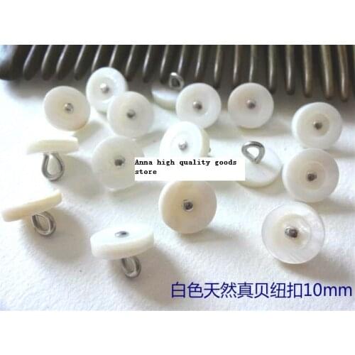 Free shipping 50pcs/lot Metal feet high real silk knit shirt white natural real shell button 10 mm