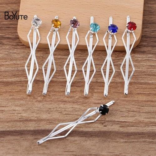 BoYuTe (8 Pieces/Lot) 70*11.5MM Mix Colors Rhinestone Hairpin Silver Plated Bangs Clip Fashion Hair Accessories