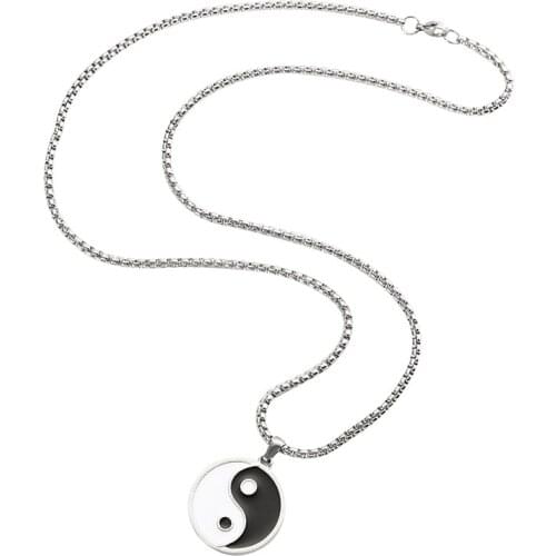 New Stainless Steel Chain Mens Hip Hop Yin Yang Pendant Necklace Creative Silver Color Tai Chi Fashion Street Dance Jewelry Men