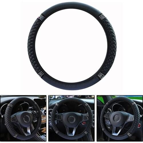 1Pcs Car Steering Wheel Cover 38CM Black PU Leather Diamond Steering Wheel Case For Women 15"/38cm Cover For Steering Wheel