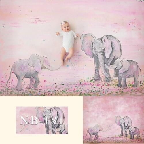 Avezano Birthday Party Baby Shower Children photography backdrop Hand Drawn Elephant Pink Kids Girl Background For Photo Studio