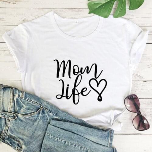 Women/Men Short Sleeve Tees Cotton Shirt MOM LIFE Heart Printed T-Shirt Casual Style Graphic Tops Tumblr Hipster Lady t shirt