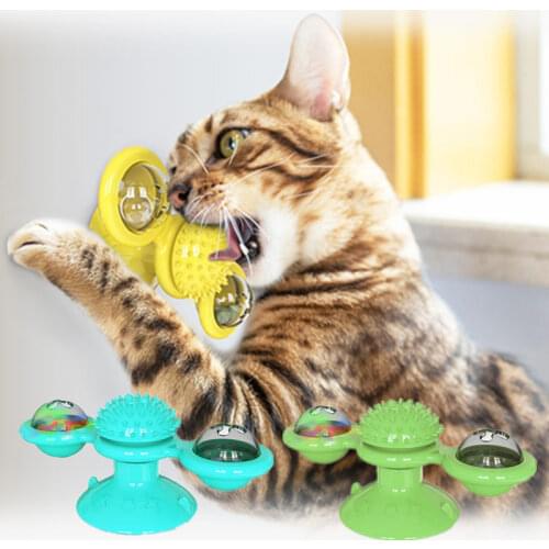 Turntable Pet Cat Toys Training Windmill Ball Interactive Massage Suction Cup Catnip Amusement Cat Supplies