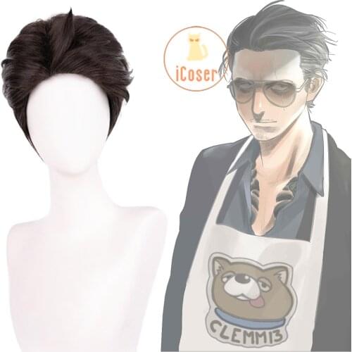 Anime The Way of the Househusband Tatsu Cosplay Wig Gokushufudo the Immortal Dragon Short Black Brown Wig Synthetic Hair Wig Cap