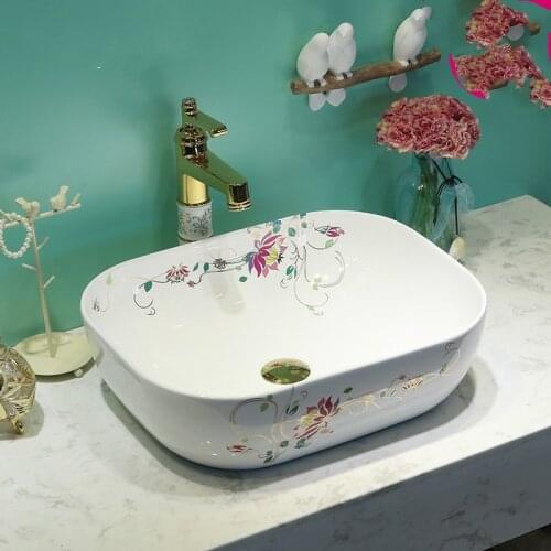 China Artistic Procelain Handmade Ceramic Lavabo Bathroom Sink hand painted oval ceramic wash basins bathroom sink